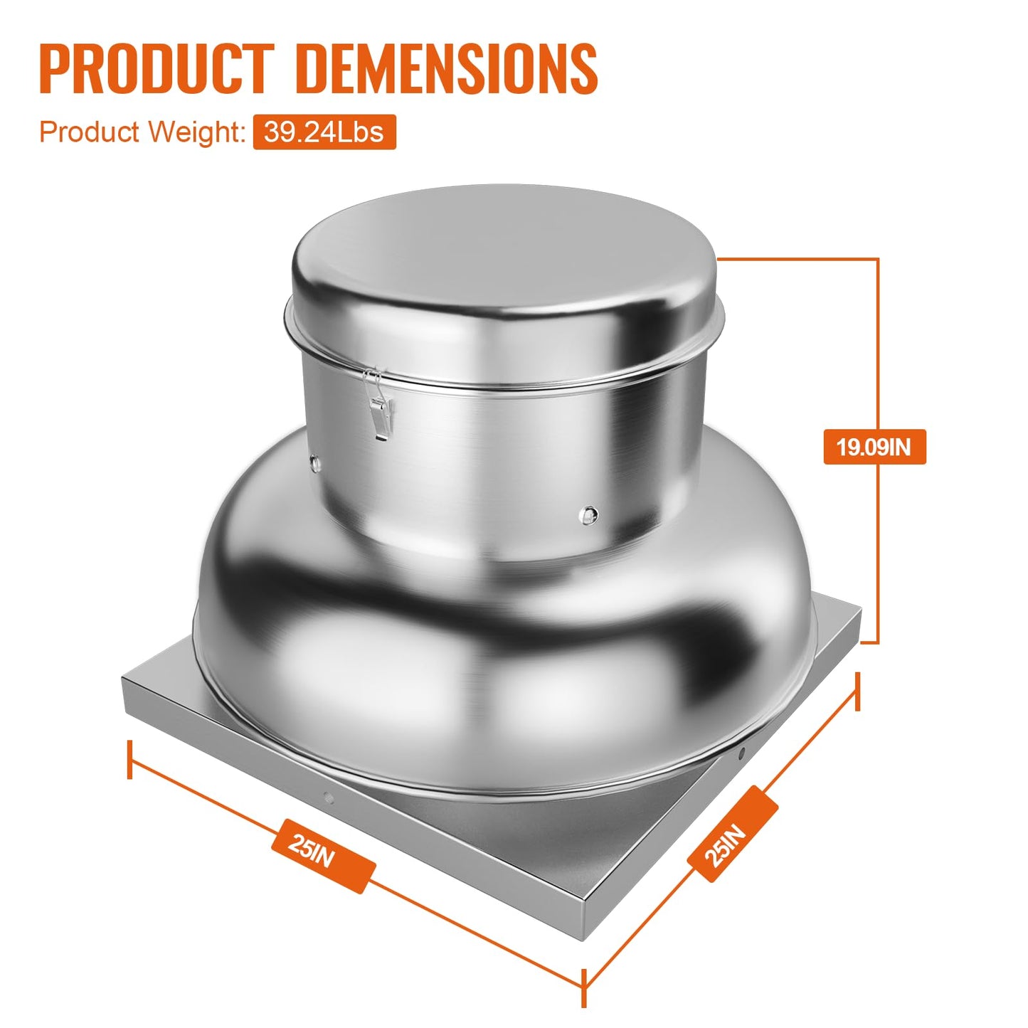 PeakPursuit 2400 CFM Upblast Roof Exhaust Fan, Direct Drive Commercial Ventilation Fan with 25" Base for Restaurant, Warehouse, and Industrial Use