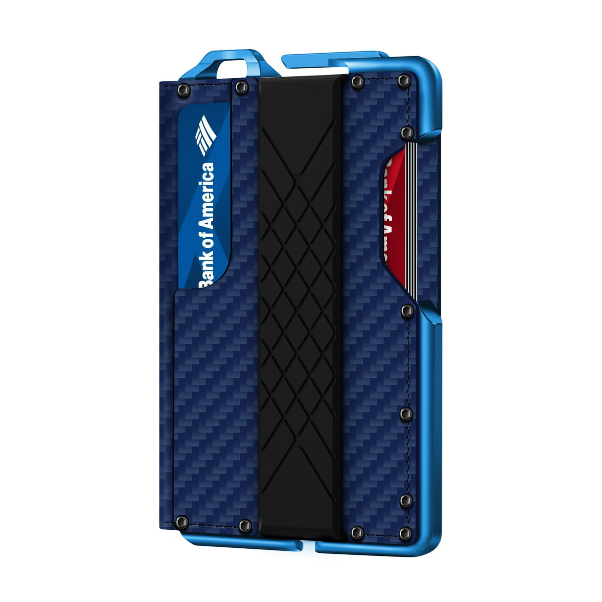 MURADIN Tactical Minimalist Wallet for Men, Slim RFID-Blocking Metal Card Holder, Front Pocket Men’s Leather Dapper Bifold Wallet with Money Clip (Carbon Fiber Blue)