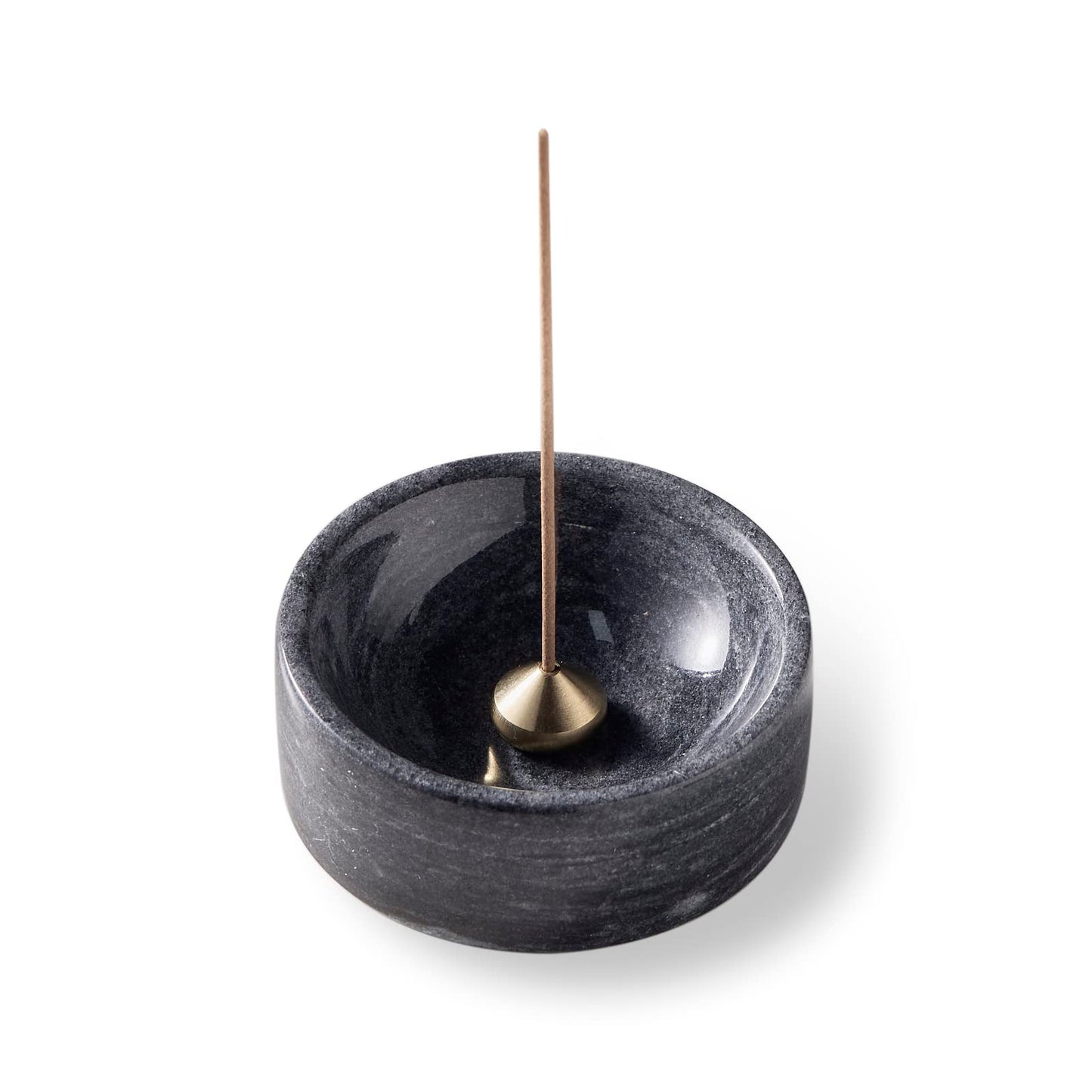 PHINILUX 100% Marble Incense Holder Set, Stick Burner, Cone Ash Catcher Bowl, Japanese Incense Stand with Sandalwood Sticks and 2 Brass Burners, Mini-3”, Zen,Gray