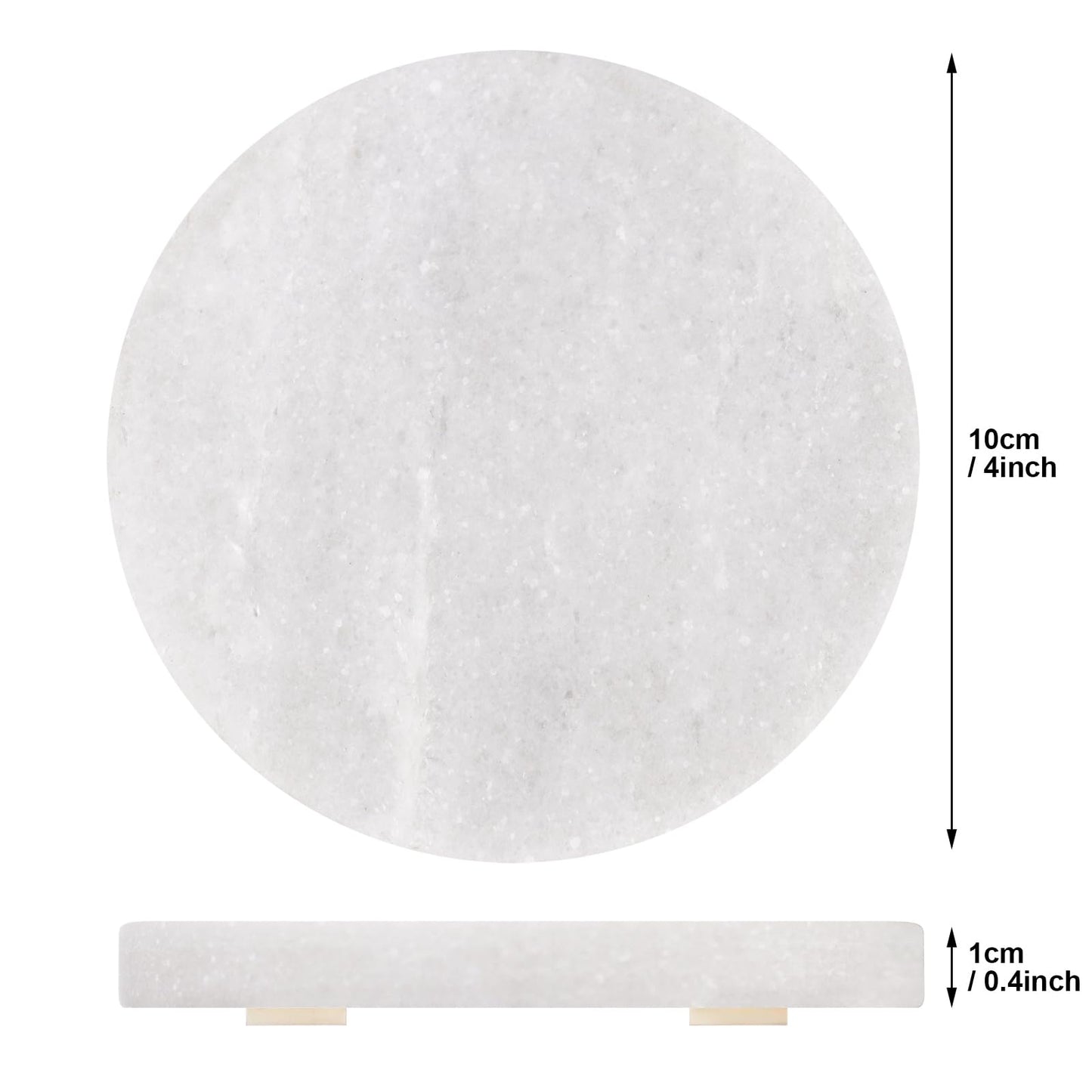 White Marble Coasters with Bling Particles, Set of 4 - Natural Marble Stone Drink Coaster with Protective Silicone Feet, 4 inch Diameter, 0.4 inch Thick - Heat-Resistant Coasters for Coffee Table