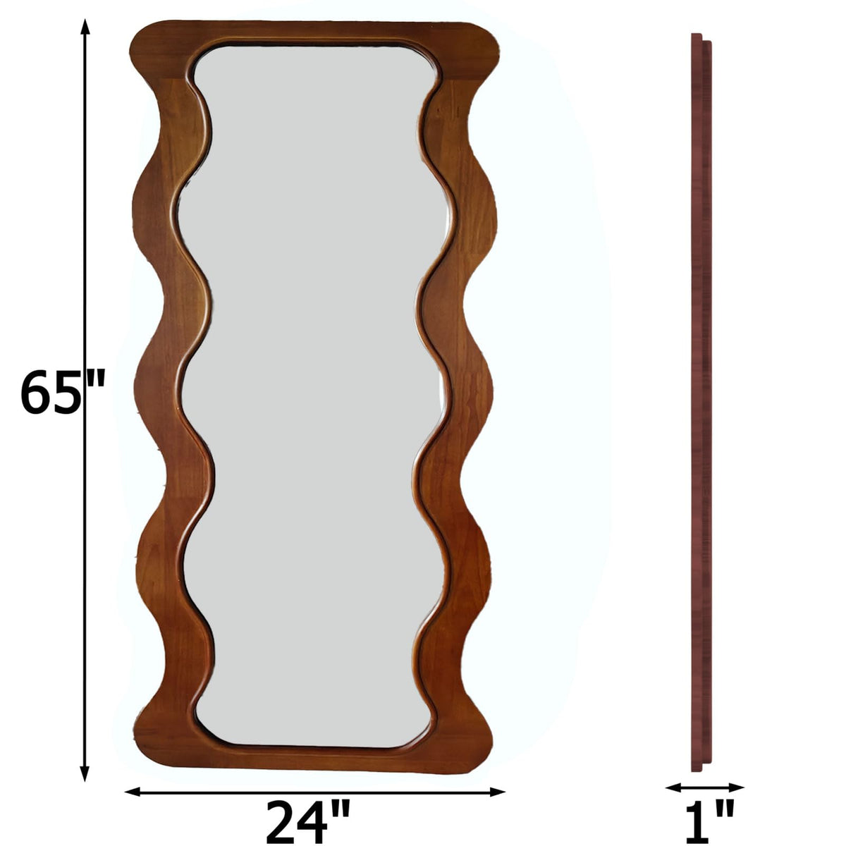 OUSIMY 65" x 24" Wavy Full Length Mirror Wood Framed, Hanging or Leaning for Bedroom Dressing Living Room