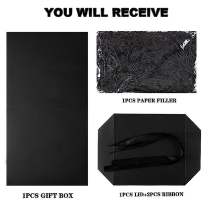 Elephant-package Medium Gift Box with Lids, Ribbon and Paper Filler, for Men Women Birthdays, Father's Day, Bridal Showers, Weddings, Baby Showers - Collapsible, 8.7", 1 Pack, Black