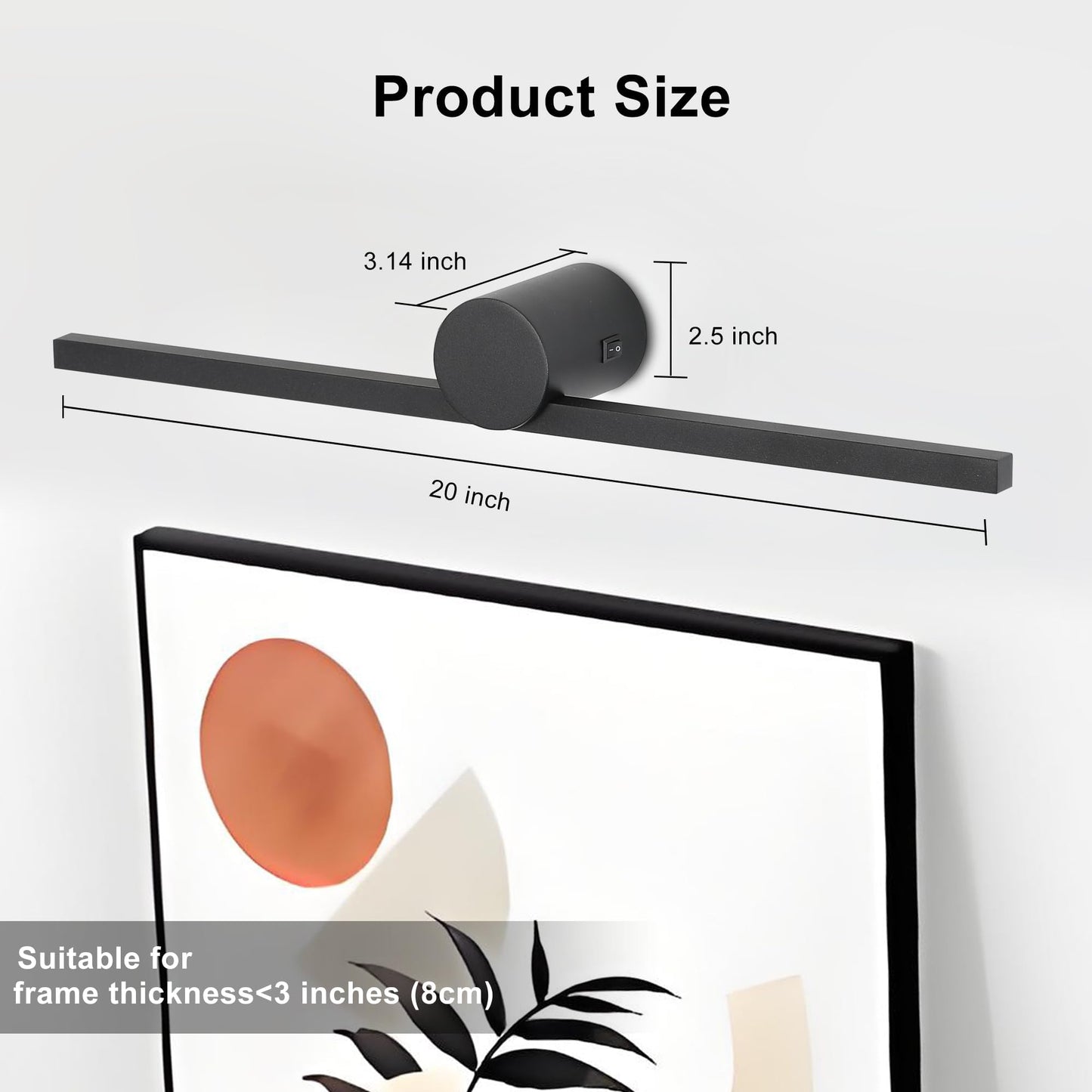 ZitoStory Battery Operated Picture Light with Remote,Wireless Dimmable Art Lights for Paintings Rechargeable Gallery Light Artwork Lighting for Canvas, Portrait (Black,20'' Inch)