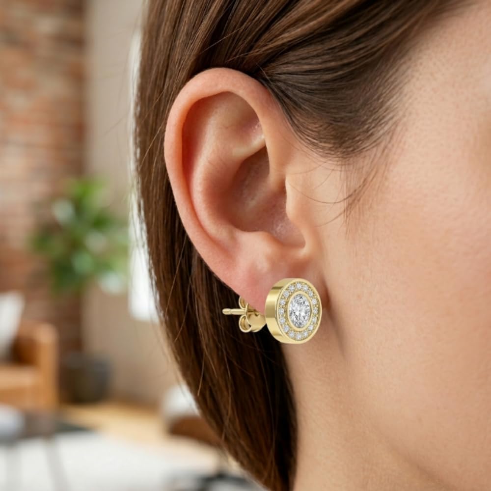 Halolux Lymphatic Earrings For Women, 18 K Gold Plated Honorable Joy Inspire Stainless Steel Hypoallergenic Germanium Acupuncture Lymph Detox Menopause Jewelry Gift Card (Silver Round)