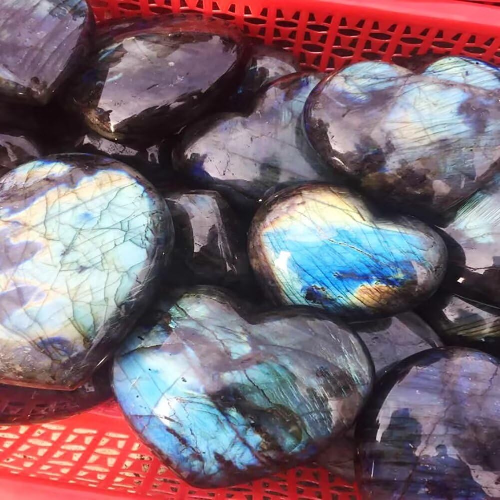 Large Heart Crystal Stones Healing Crystal Palm Polished Love Shaped Gemstones Blue Labradorite Heart Rock Meditation Gift 1.7-2.2Pounds