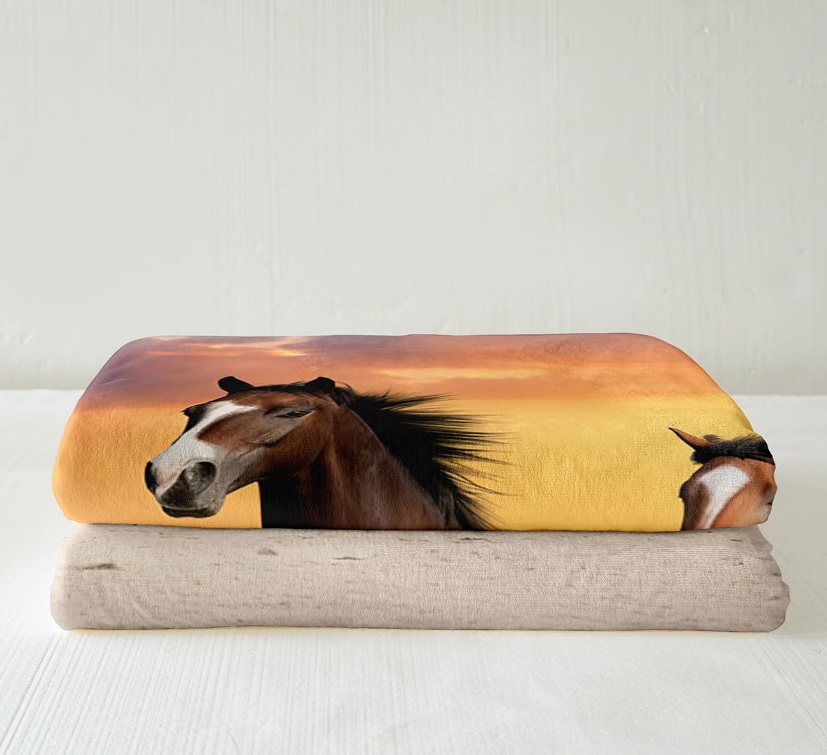 Horses Fleece Throw Blanket for Sofa Couch Bed - Galloping Horse Printed Warm Plush 3D Wild Animal Pattern Sherpa - Wildlife Style Decor Fuzzy Throw 50"x60"