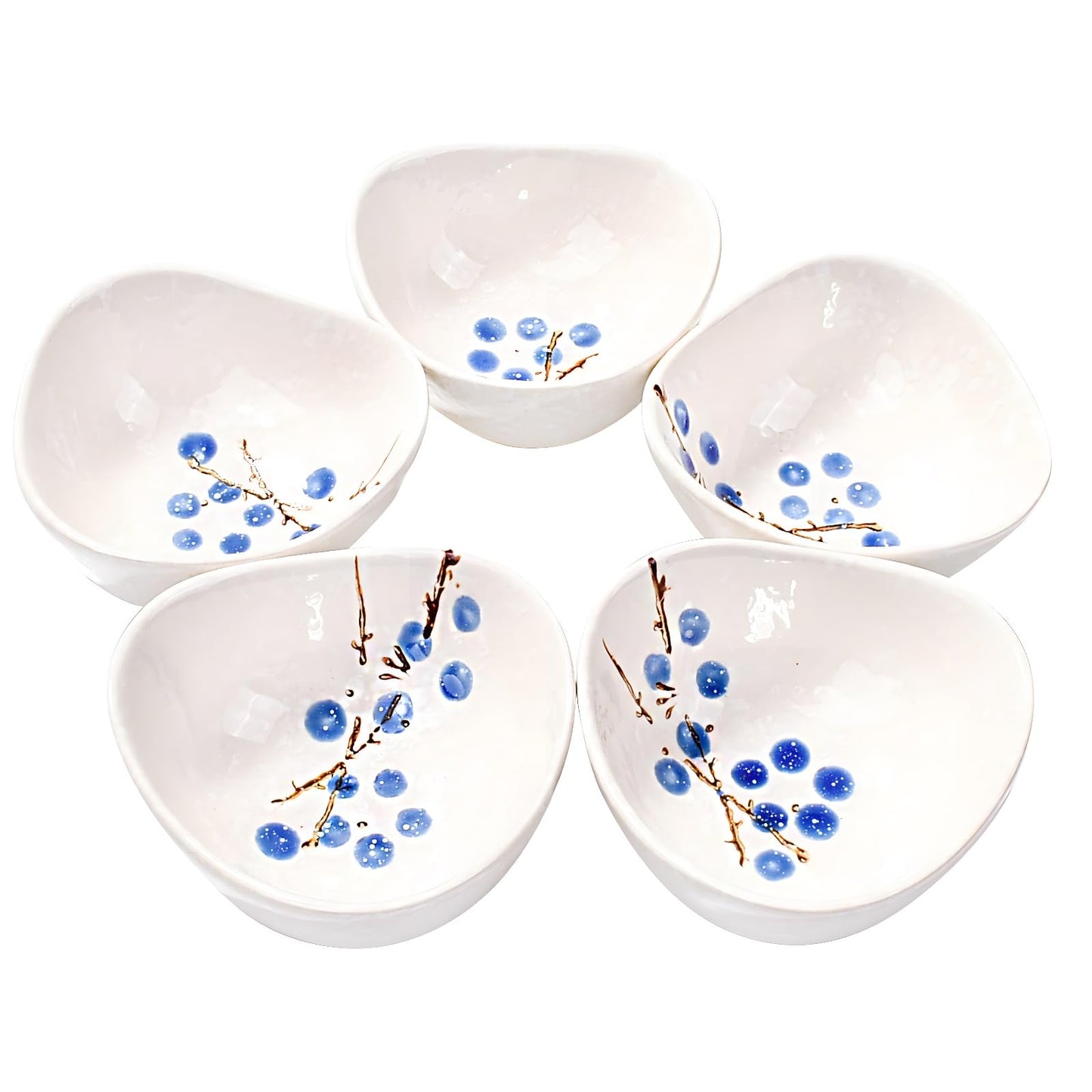 Whitenesser Ceramic Dipping Bowls Set of 5, 3.7 oz Japanese Style Mini Sauce Dishes, Hand-Painted Floral Patterned Prep Bowls for Soy Sauce, Sushi, Condiments, and Spices, Stackable Round Ramekins