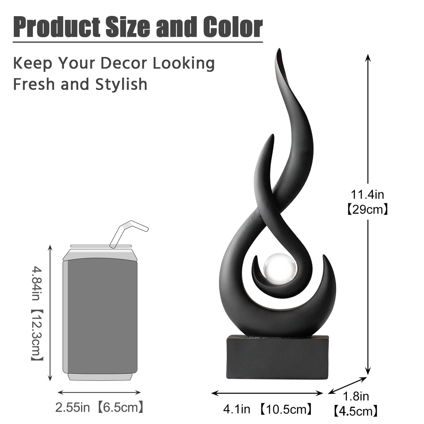 XYQXYQ Modern Abstract Art Table Decoration,Resin Flame Statue Modern Centerpiece Ornaments for Living Room Great Gift Idea Home Decor,Collectibles (Black)