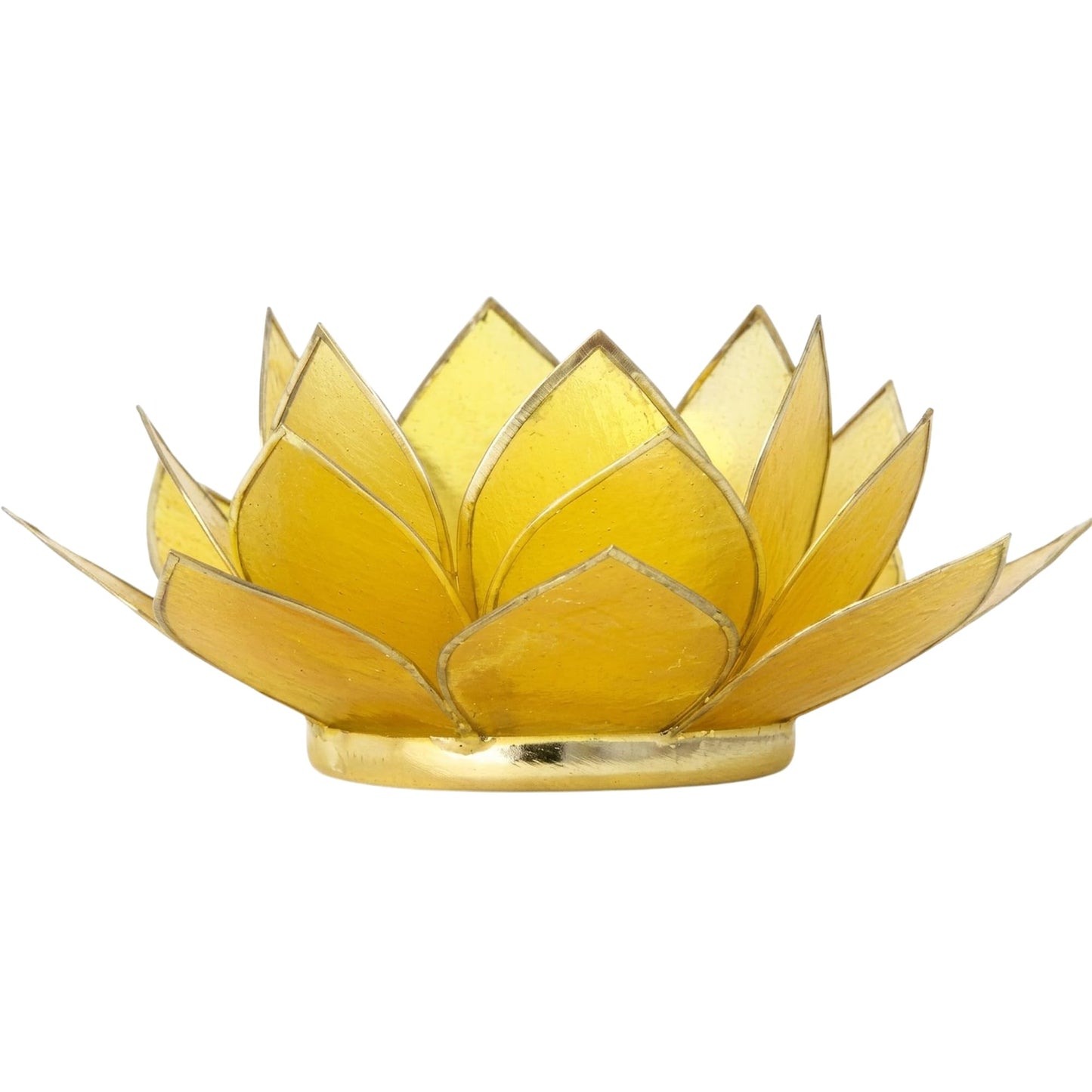 Om Gallery Gemstone Lotus Tealight Holder - Handcrafted Capiz Shell Design for Soft Glow, Elegant Home & Table Decor, Wedding Centerpieces, Votive Candle Styling, and Thoughtful Gifting - Citrine