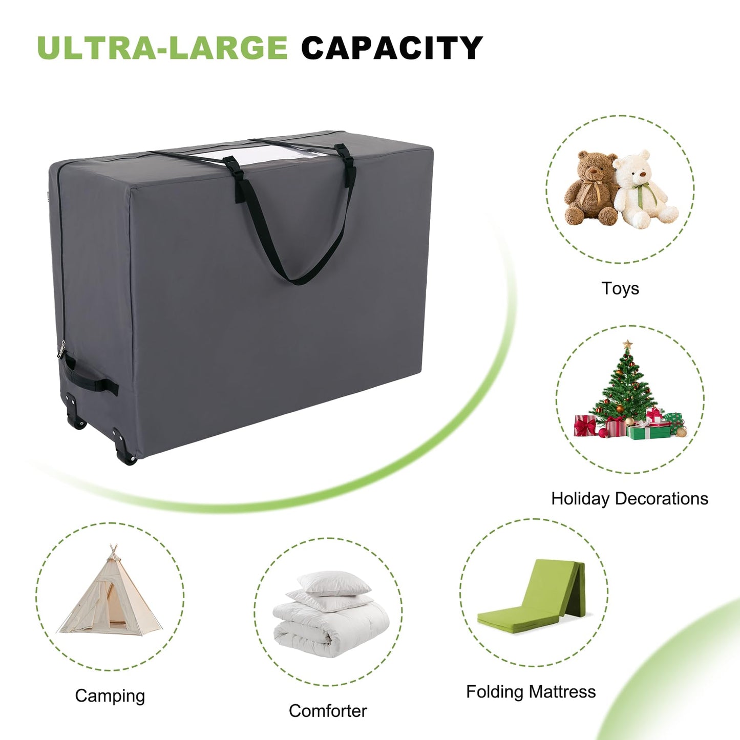 Cuddly Nest Folding Mattress Storage Bag with Wheels & Handles - 900D Heavy Duty Storage Container Fits for 6" Full Tri-Fold Mattress,Grey