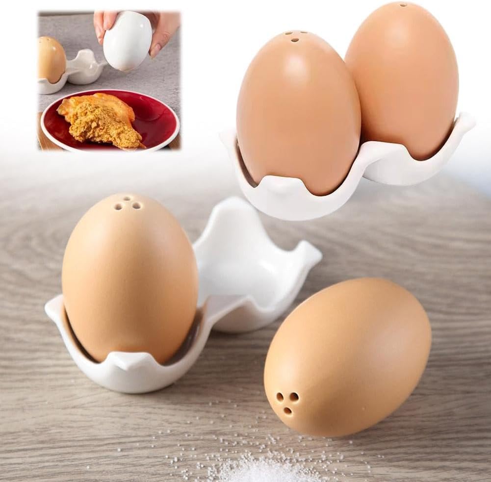 Salt and Pepper Shakers,Novelty Egg Shaped Ceramic Set,Combined Kitchen Decor and Table Setting