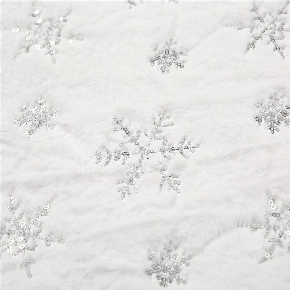 Faux Fur Christmas Table Runner with Silver Sequin Snowflakes, White Super Soft Thick Luxury Table Decoration for Holiday Xmas,15x70 Inch