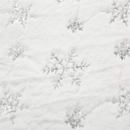 Faux Fur Christmas Table Runner with Silver Sequin Snowflakes, White Super Soft Thick Luxury Table Decoration for Holiday Xmas,15x70 Inch