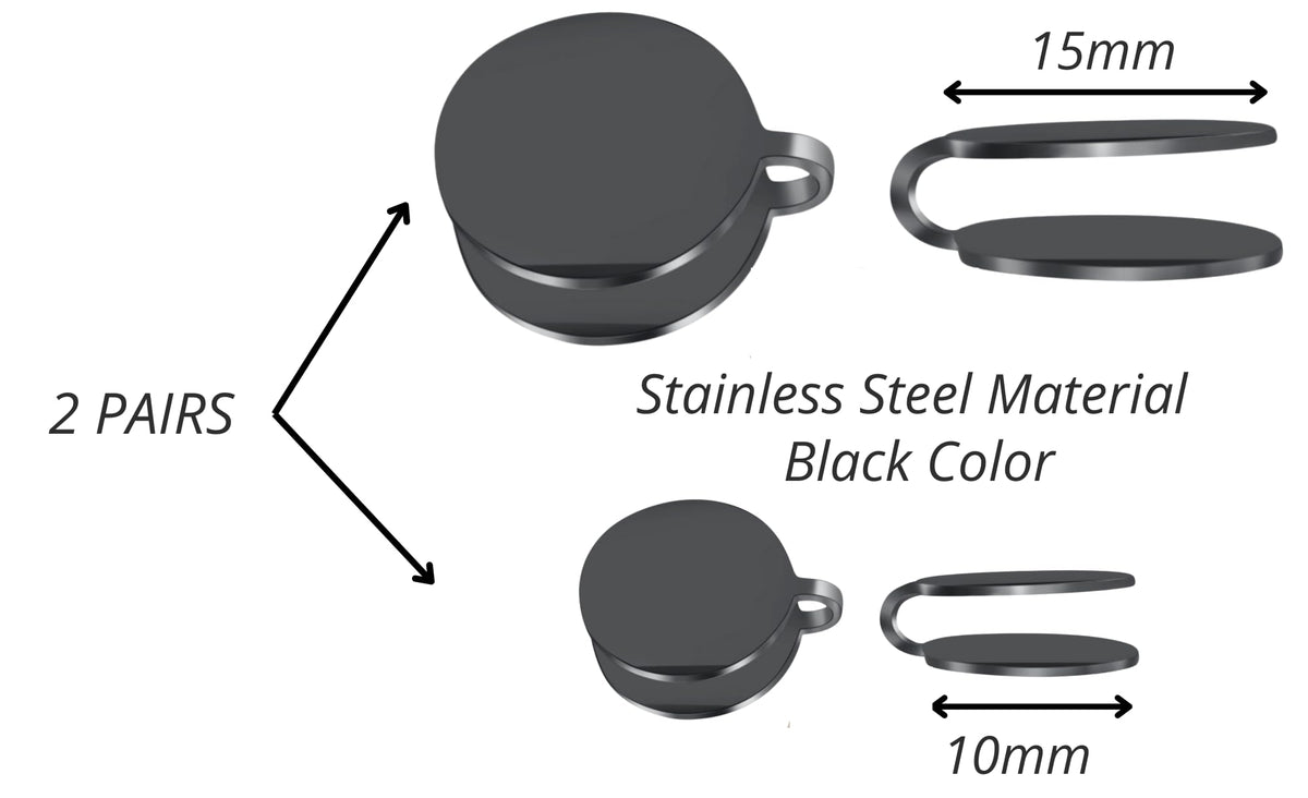 15mm & 10mm Keloid Pressure Earring Set for Women and Men | Clip on Compression Earrings for Swelling (Black)