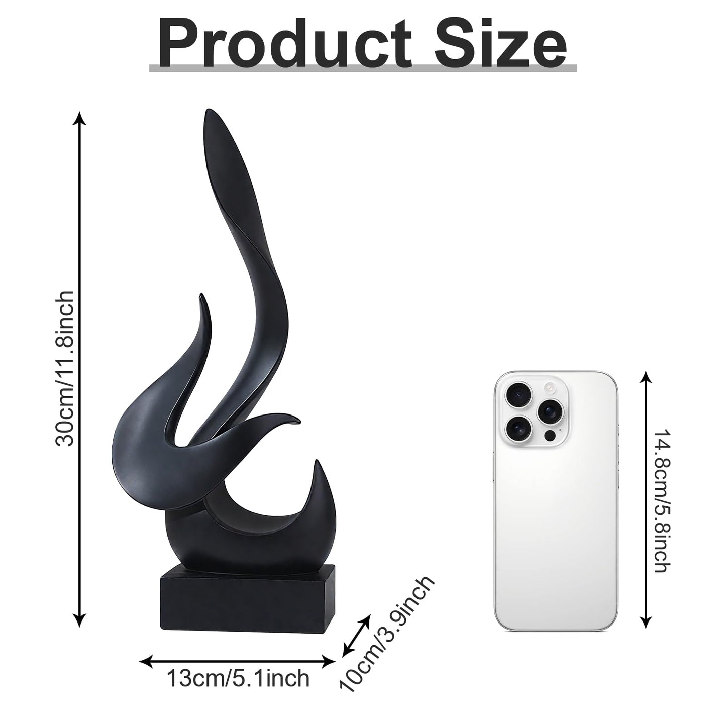 Bocnity Modern Flame Sculpture Decor Flame Statue Resin Sculptures Abstract Art Figurines Centerpiece Sculpture for Home Decor Living Room Stand Coffee Table Office Decor(Black-B)