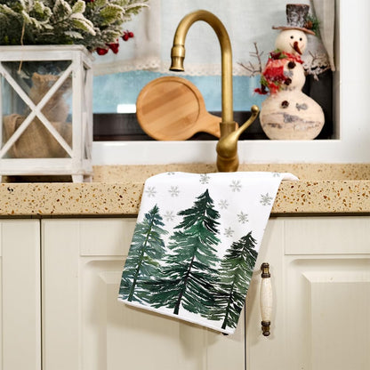 ARKENY Christmas Kitchen Towels Set of 2,Green Xmas Tree Snowflake Dish Towels 18x26 Inch Drying Dishcloth,Farmhouse Nobel Home Decoration AD140
