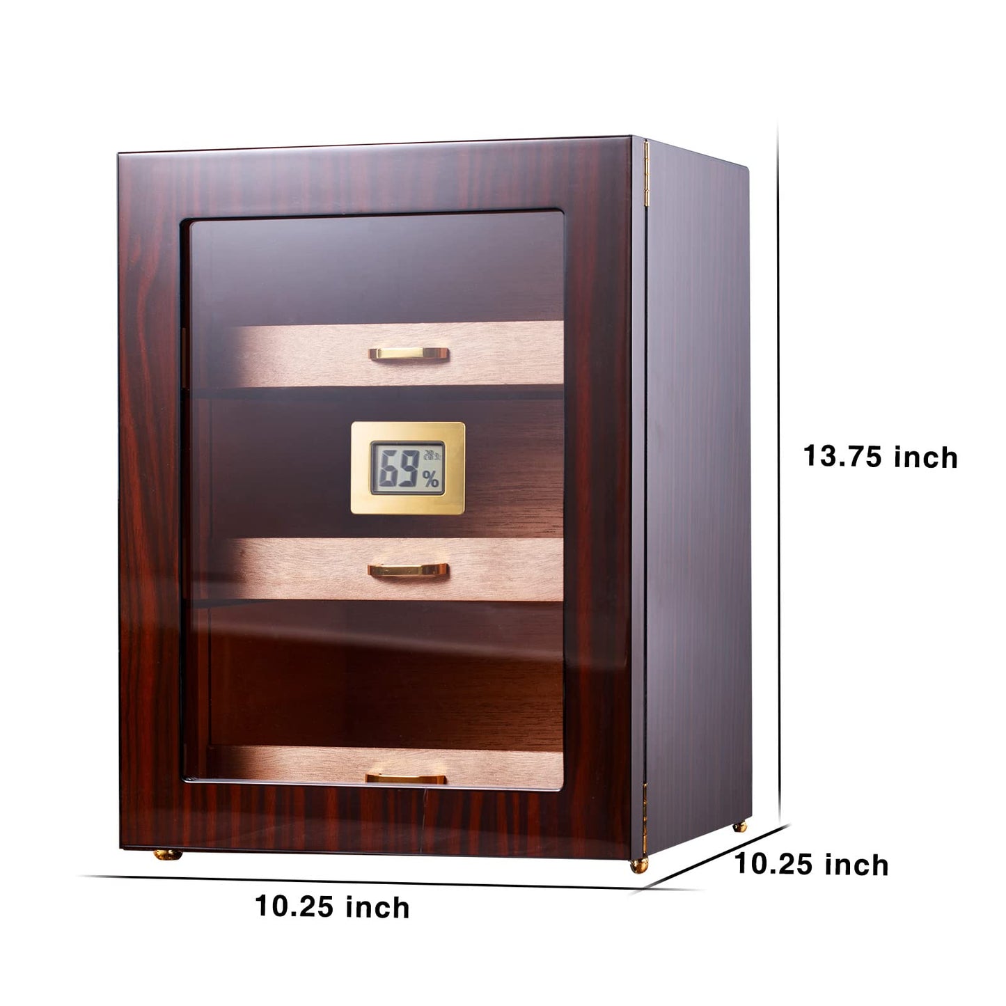 Woodronic Cigar Humidor Cabinet for 150 Counts with Spanish Cedar Lining, Crystal Gel Humidifiers, Digital Hygrometer & Larger Drawers, Glossy Ebony Finish, Desktop Cigar Gift for Men
