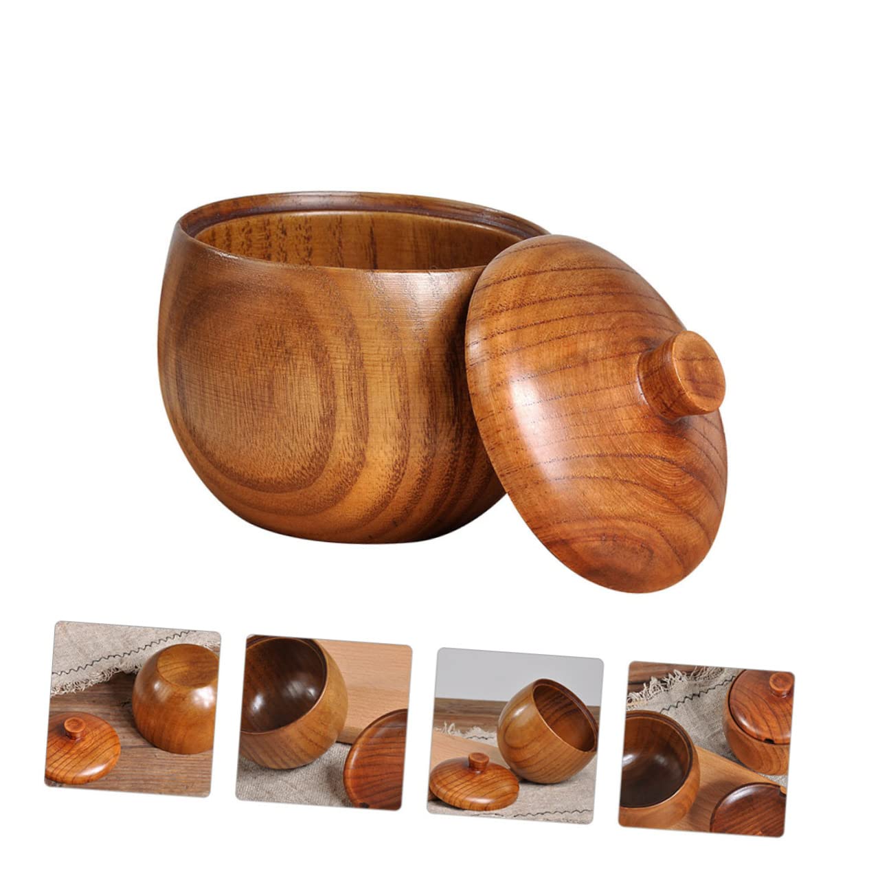 Garneck Elegant Wood Grain Condiment Pot Spice Organizer Lids Wooden Seasoning Jars for Salt Spices Seasonings Kitchen Box Lid Wood Condiment Container