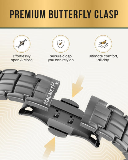 MagnetRX® Magnetic Bracelets for Men - EllipseMAX 5X Strength 5,000 Gauss Magnets - Designed in USA & Patent Approved - Premium Titanium Mens Magnetic Bracelet & Adjustable Length (Gunmetal)