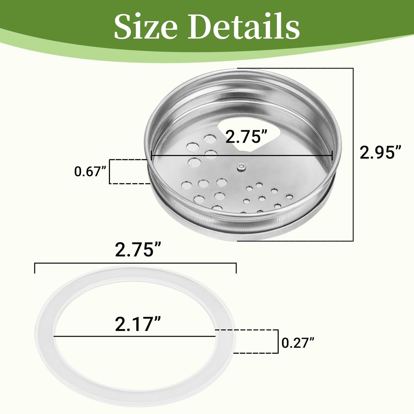 4-Pack Stainless Steel Adjustable Spice Shaker Lids for Regular Mouth Mason Jars, with 4 Bonus Silicone Sealing Rings – Dual Shaker/Pour Tops for Seasoning, Salt & Pepper Storage