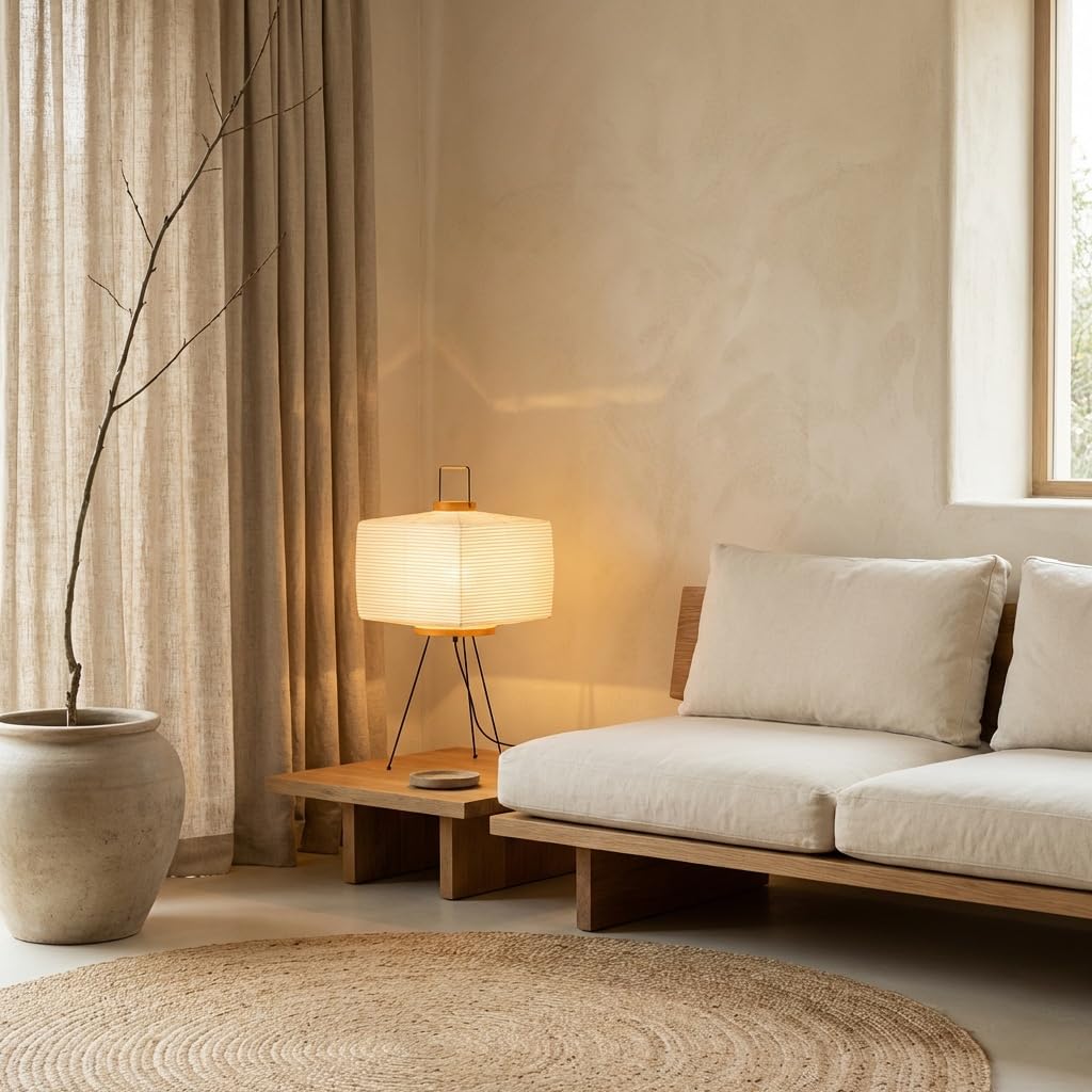 Akari Noguchi Japanese Paper Floor Lamp • Rice Paper Lantern Lamp • Japanese Japandi Floor Lamp for Soft Ambient Lighting