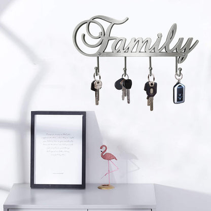 Myartte Key Holder- Key Hooks Decorative for Wall Decorative Zinc Alloy Key Organizer Rack with 4 Hooks -with Screws (Antique Sliver Family)