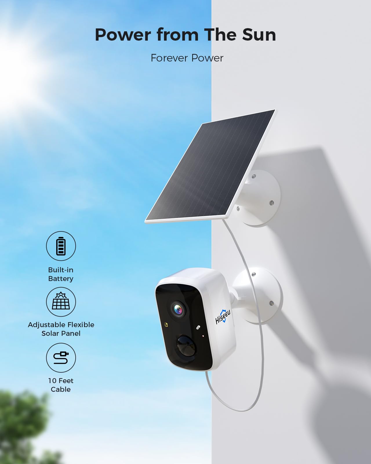 Hiseeu Solar Security Cameras Wireless Outdoor System, 6 Cam-Kit, Expandable to 10CH, No Monthly Fee, Solar-Powered, Home Security Cameras System with 2K Color Night Vision, 2.4G & 5G WiFi, 1TB HDD