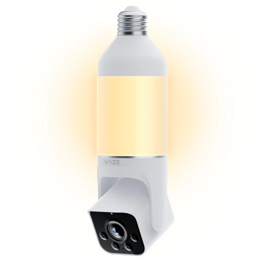 WYZE Bulb Cam Security Camera, 2K HD Outdoor Light Bulb Camera, Color Night Vision, Dimmable LED Bulb, Motion Detection, Siren Alarm, Works w/Alexa/Google Assistant. Free Expert Support