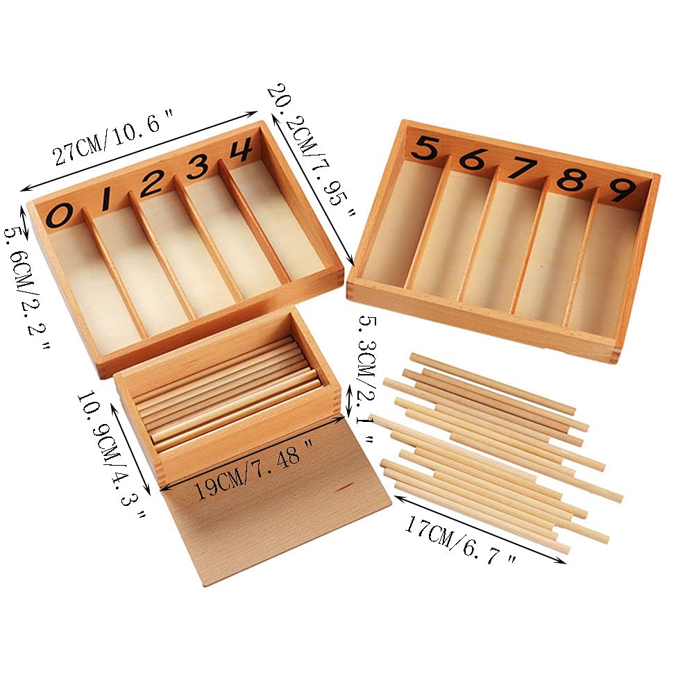Kghios Montessori Spindle Box with 45 Spindles Montessori Math Toys Material for Toddlers Kids 3 Years Old