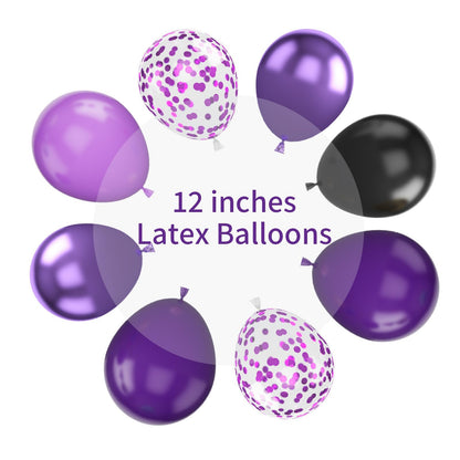 Purple and Black Balloons, 12 Inch Metallic Purple Dark Purple Black Balloons with Purple Confetti Latex Balloons for Halloween Birthday Wedding Graduations Balloons Party Decorations