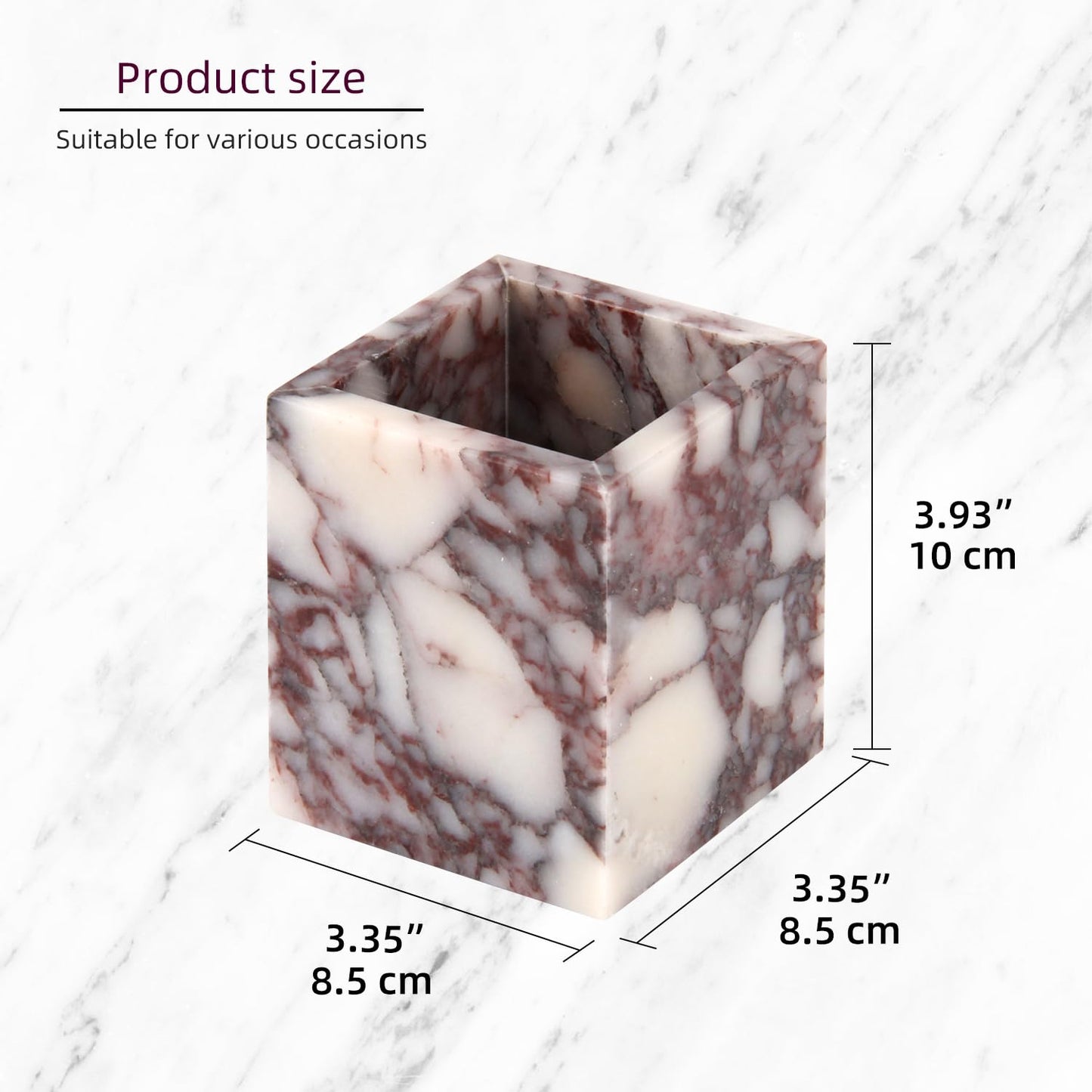 Natural Marble Toothbrush Holder for Bathroom Countertop (8.5x8.5x10cm) - Multifunctional Organizer for Makeup Brushes, Vanity Accessories & Utensils Sink (1, Calacatta Viola)