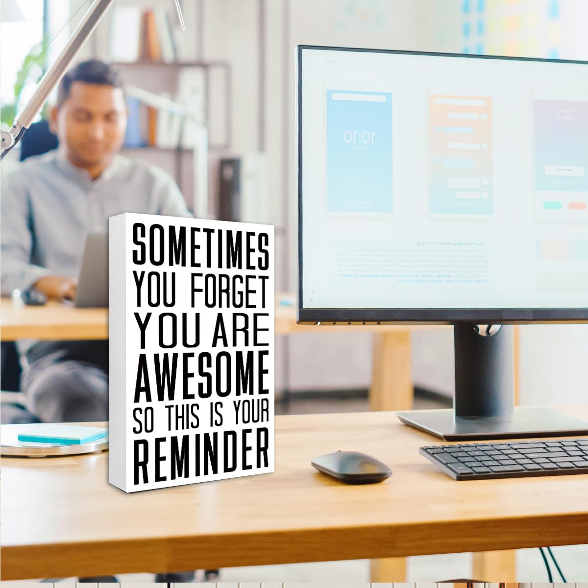 You Are Awesome Sign Wood Box,Inspirational Quote Wooden Block Sign for Home Office Tabletop Shelf Decor 10'' L x 6'' H,Motivational Desk Decor Accessories for Women