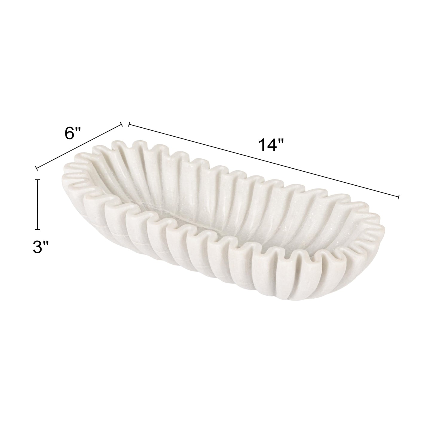 Creative Co-Op Marble Oval Ruffle Bowl, White