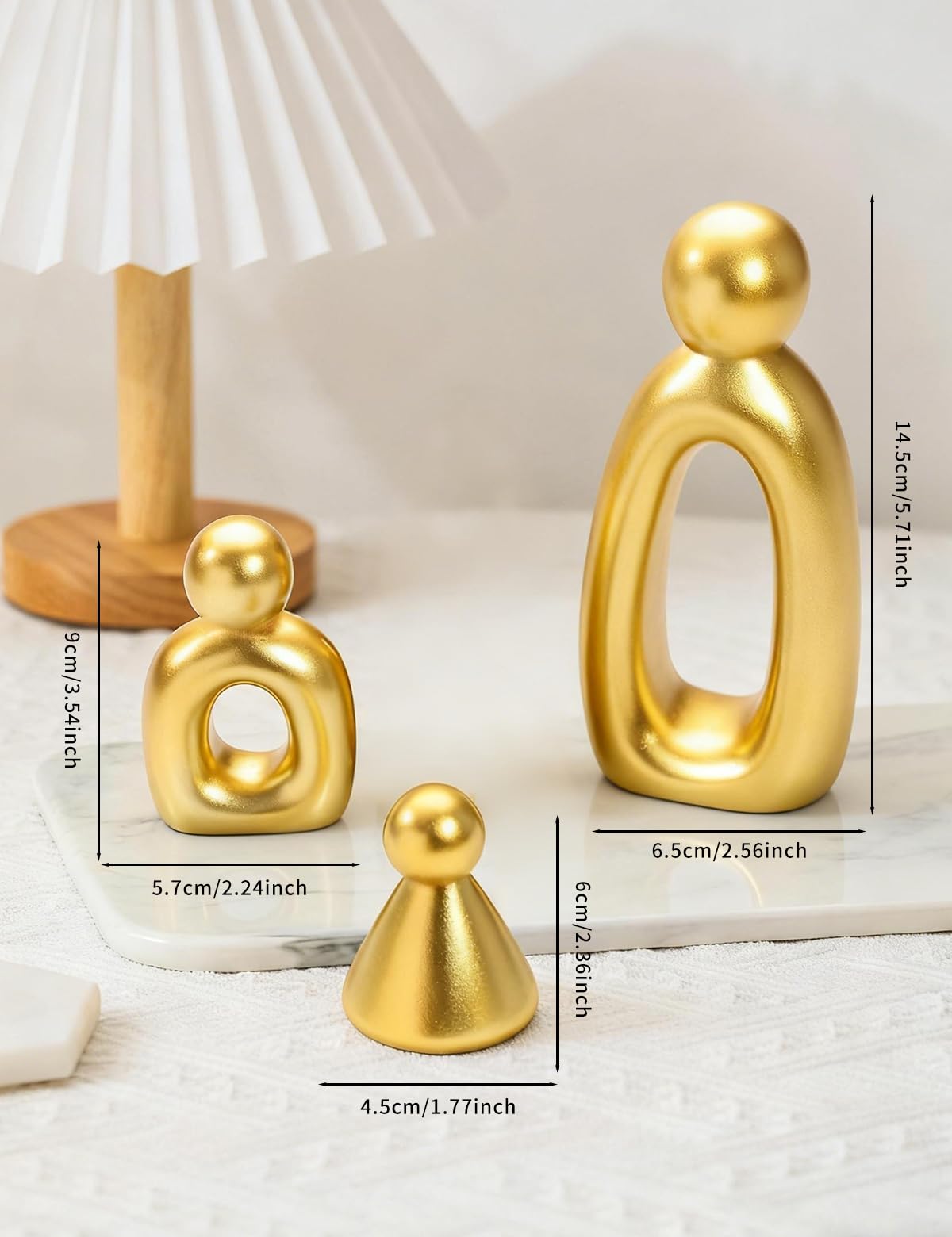 Joogour Abstract Family of 3 Figurines Modern Sculptures - Minimalist Home Decor for TV Stand, Bookshelf, Living Room | Decorative Accents and Gift Ideas as Knick Knacks for Shelves (GLOD)