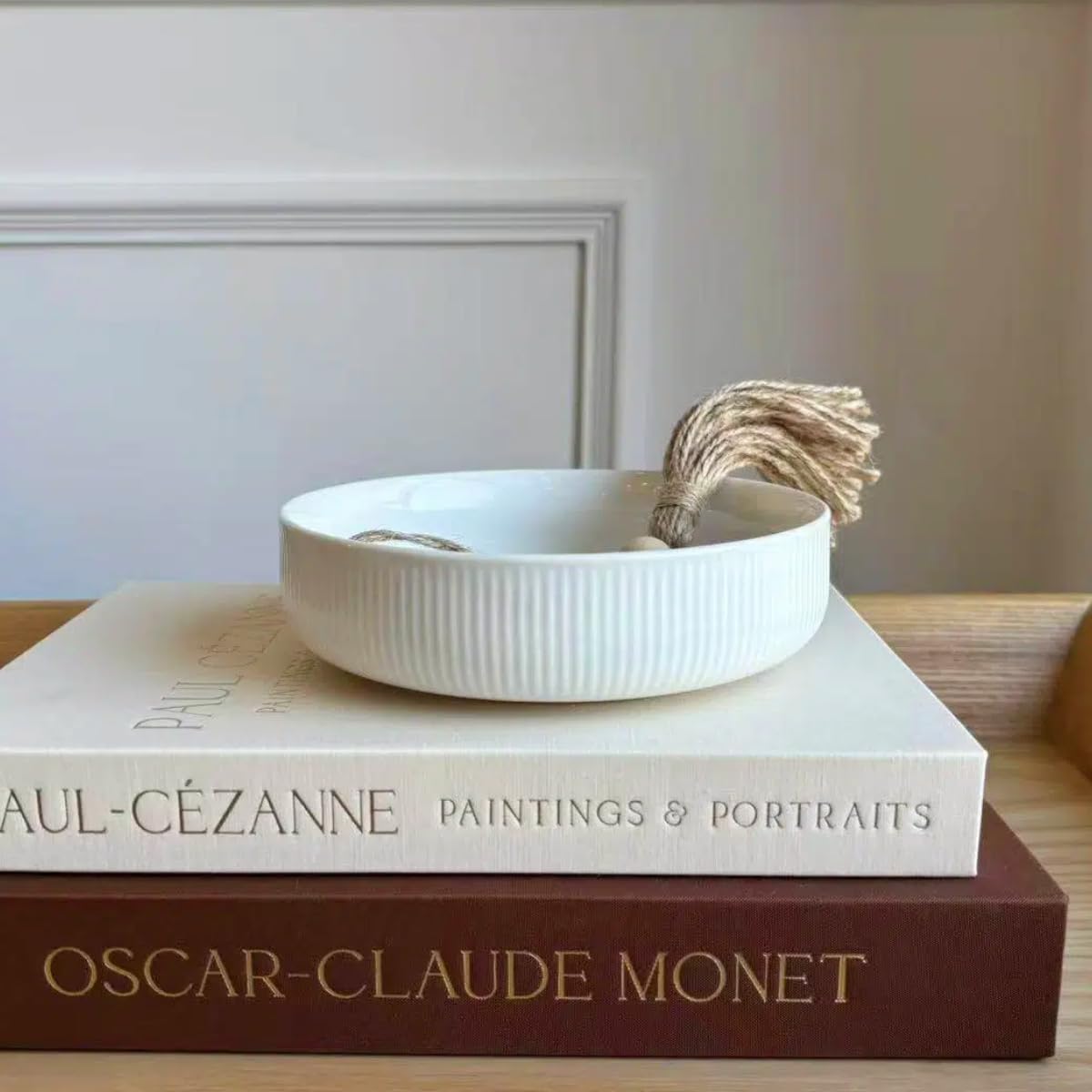 JolieJulie 6'' Key Bowl, White Decorative Bowl With Ribbed Design, key Holder for Entryway Table, Purse Bowl, Candy Dish