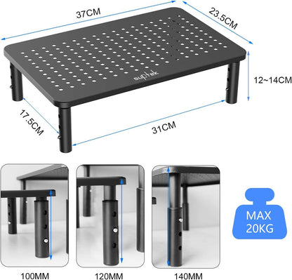 suptek Computer Monitor Stand Riser, Metal for Laptop, Printer, Notebook and All Flat Screen TV Display with Vented Platform, 3 Height Adjustable Riser MST003