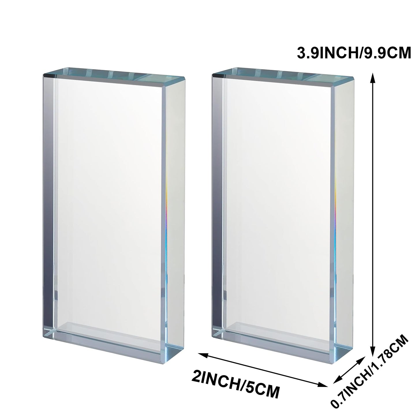 ‌vskikris Glass Paperweight 2pc Set - Clear Transparent Paperweights for Office, Home Decor & DIY Crafts - Desk Organizer for Books, Documents (3.9"L × 2"W × 0.7"H)‌‌