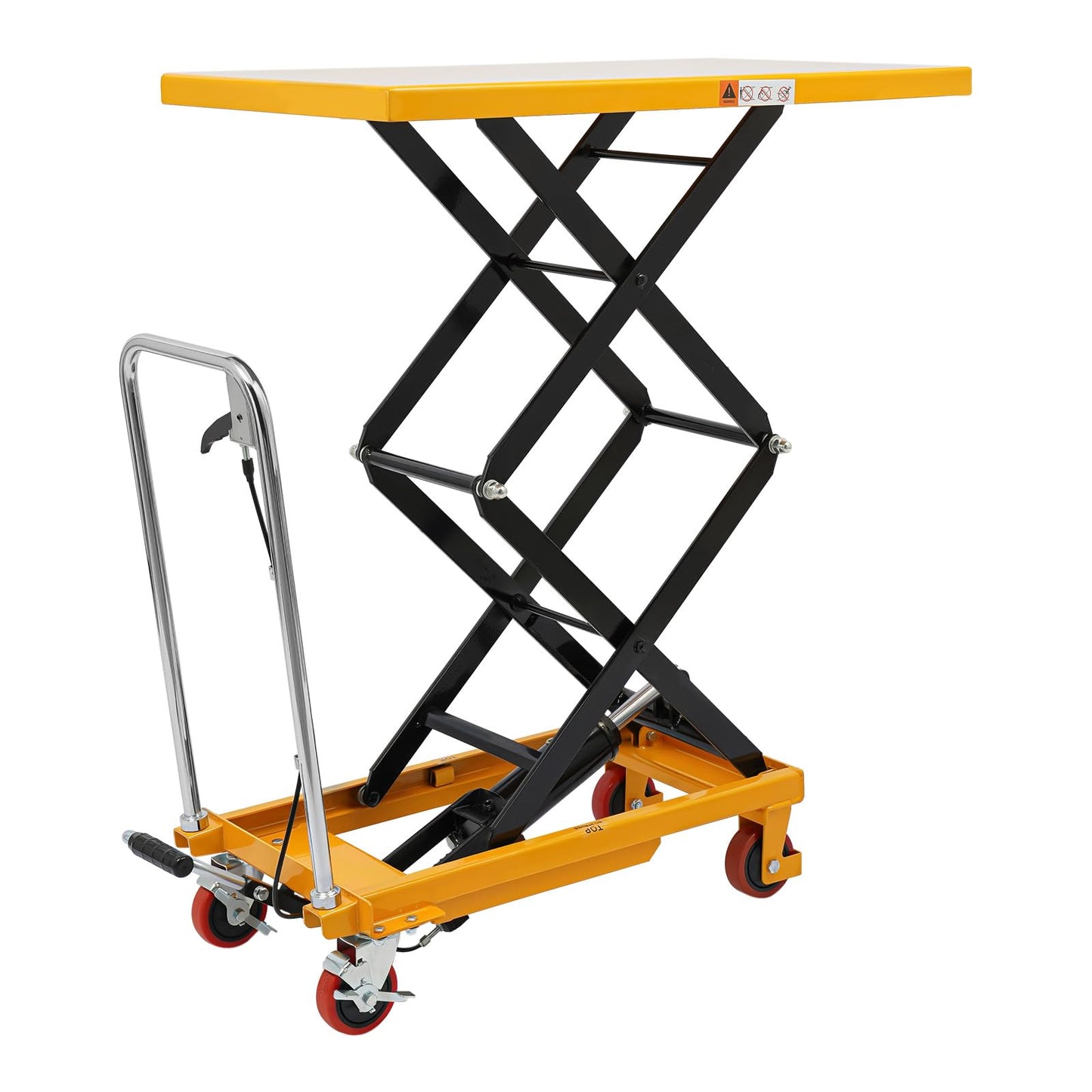 770 LBS Hydraulic Lift Table Cart, 49.6" Lifting Height, Double Scissor Lift Table with 4 Wheels, Hydraulic Material Lift Pallet Truck for Workshop Warehouse Material Handling (Yellow)