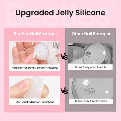 Beetles Nail Stamp 3Pcs Silicone French Tip Nail Stamp Kit with Replacement Nail Stamper Heads and Scrapers Soft Silicone Nail Printing Tool for Home Manicure Diy Nail Art Salon Gifts for Girls