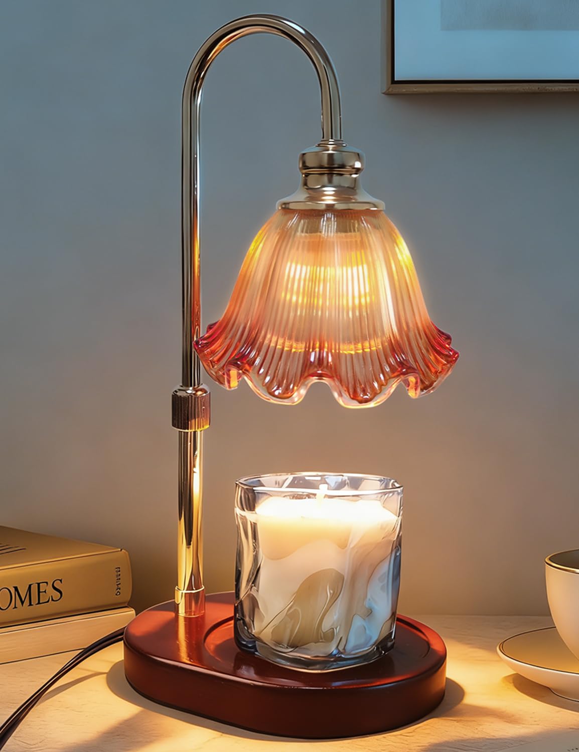 Banbanda Candle Warmer Lamp with Timer: Mothers Day Gifts,Birthday Gifts for Women, House Warming Gifts New Home Decor – Height Adjustable Candle Lamp - Walnut Solid Wood Base, with 2 Bulbs