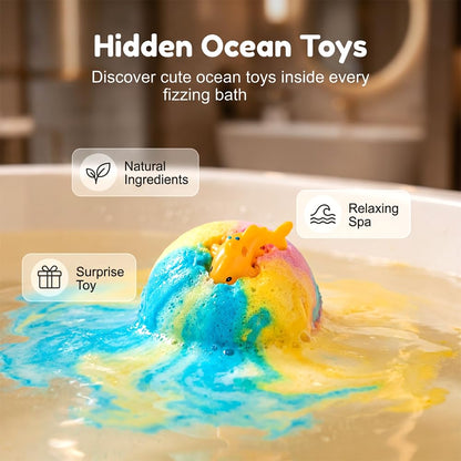 Bath Bombs with Surprise Inside, 2026 New 12/24 Pack Ocean Toy Bath Salt Ball Sleeve Box Bath Bombs, Animal Theme Fizzy Bubble Bath, Bath Fizzies Gift Set for Women (Land Animal 24Pack)
