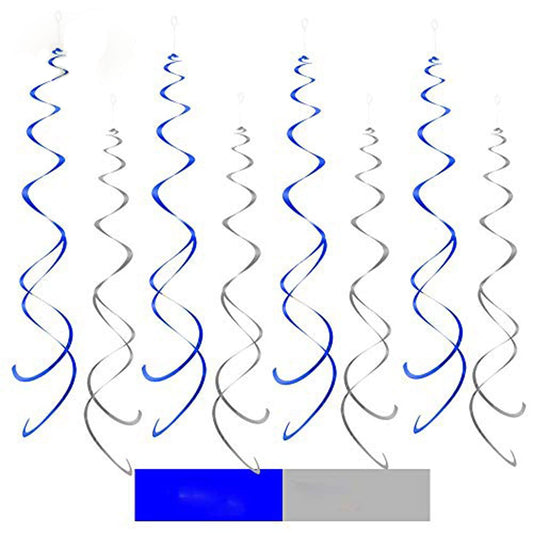Aimto Blue and Silver Party Swirl Decorations,Foil Ceiling Hanging Swirl Decorations, Party Decorations Pack of 20
