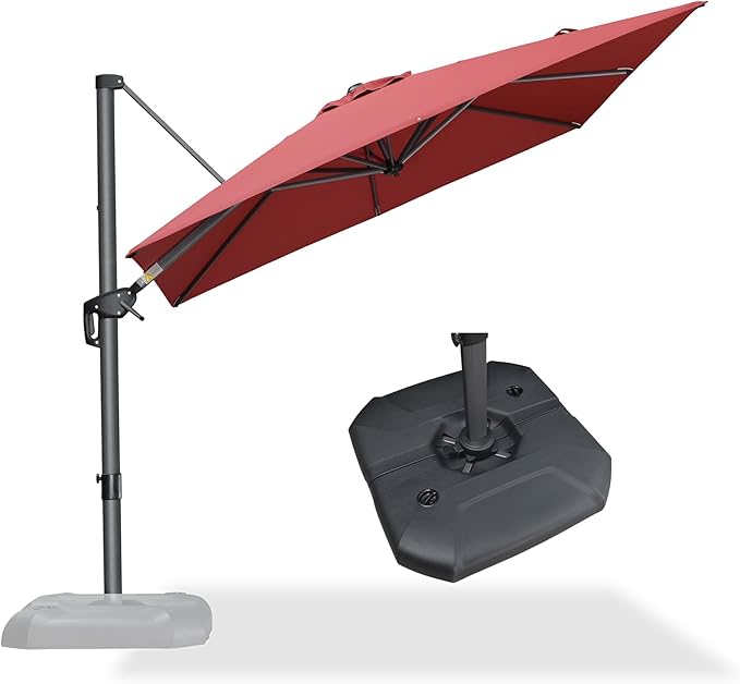 PURPLE LEAF 8 Feet Square Cantilever Umbrella Patio Umbrella with Base Outdoor Umbrella Aluminum Offset with 360-degree Rotation for Garden Deck Pool Patio Terra