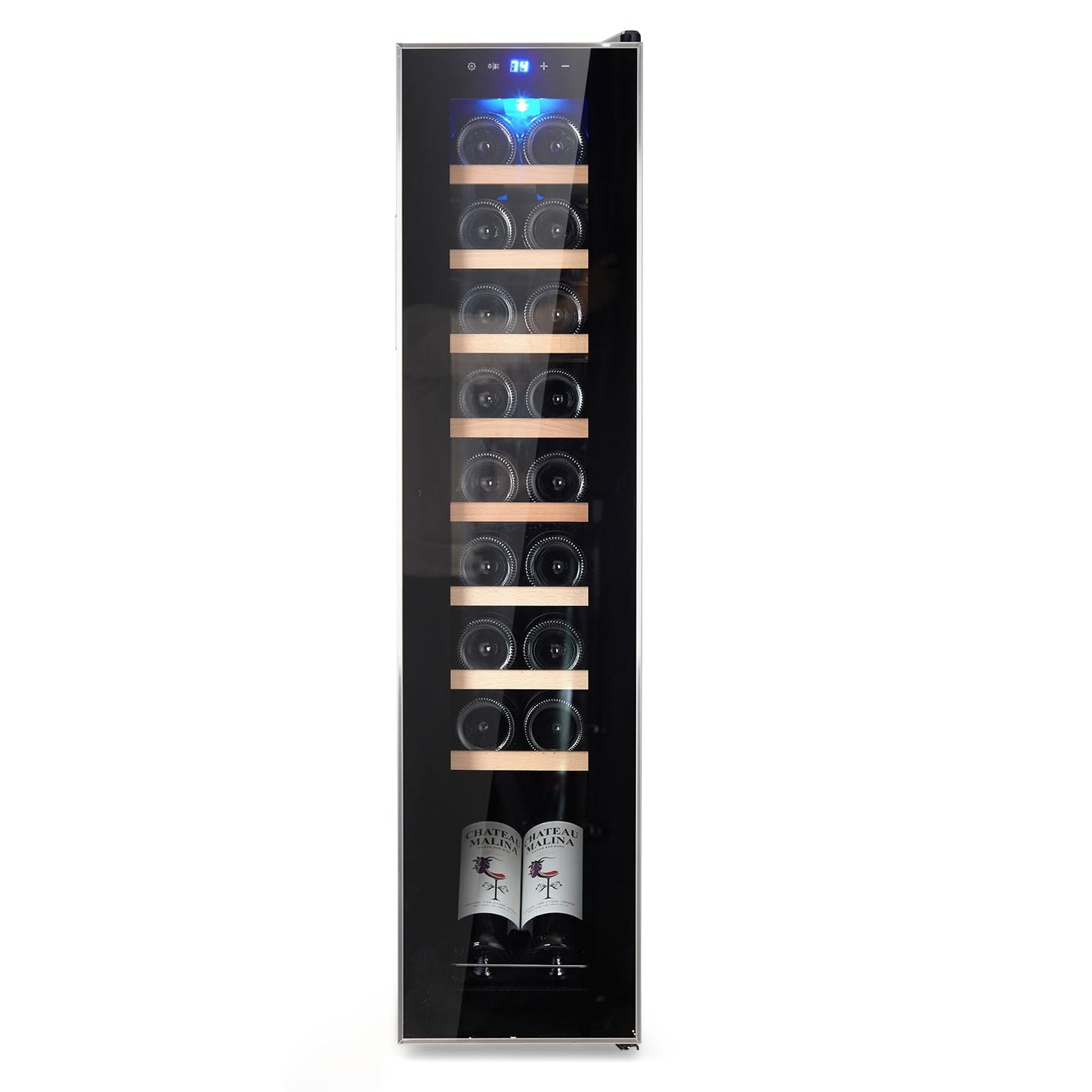 ExploreHorizon 18 Bottle Freestanding Wine Cooler, Digital Temperature Control Compressor Wine Refrigerator, Quiet Operation with Premium Adjustable Wooden Shelves for Red Wine, White Wine, Champagne