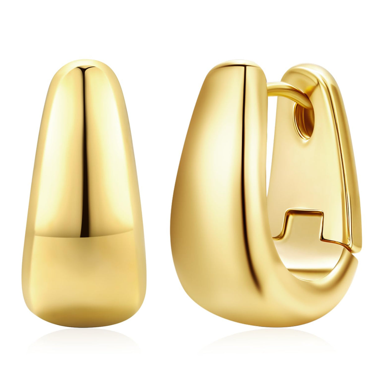Small Chunky Hoop Earrings for Women 14k Real Gold Plated 925 Sterling Silver Post Small Oval Hoop Earrings Hypoallergenic Thick Huggie Hoops Earrings Jewelry Gifts for Women (gold)