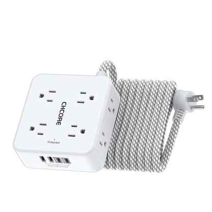 Surge Protector Power Strip - CHCORE 5Ft Braided Extension Cord with 8 Outlets with 4 USB (2 USB C) Charging Ports, Flat Plug Multi Plug Outlet Extender Charging Station for Home Office, ETL, White