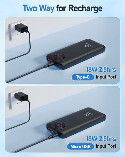 GrnOas.E Power Bank,10000mAh 22.5W Max Portable Charger Built in Cables，4 Outputs 2 Inputs External Phone Powerbank,5V/3A Fast Charging Travel Charger for iPhone Android iPad,(Pearl Black)