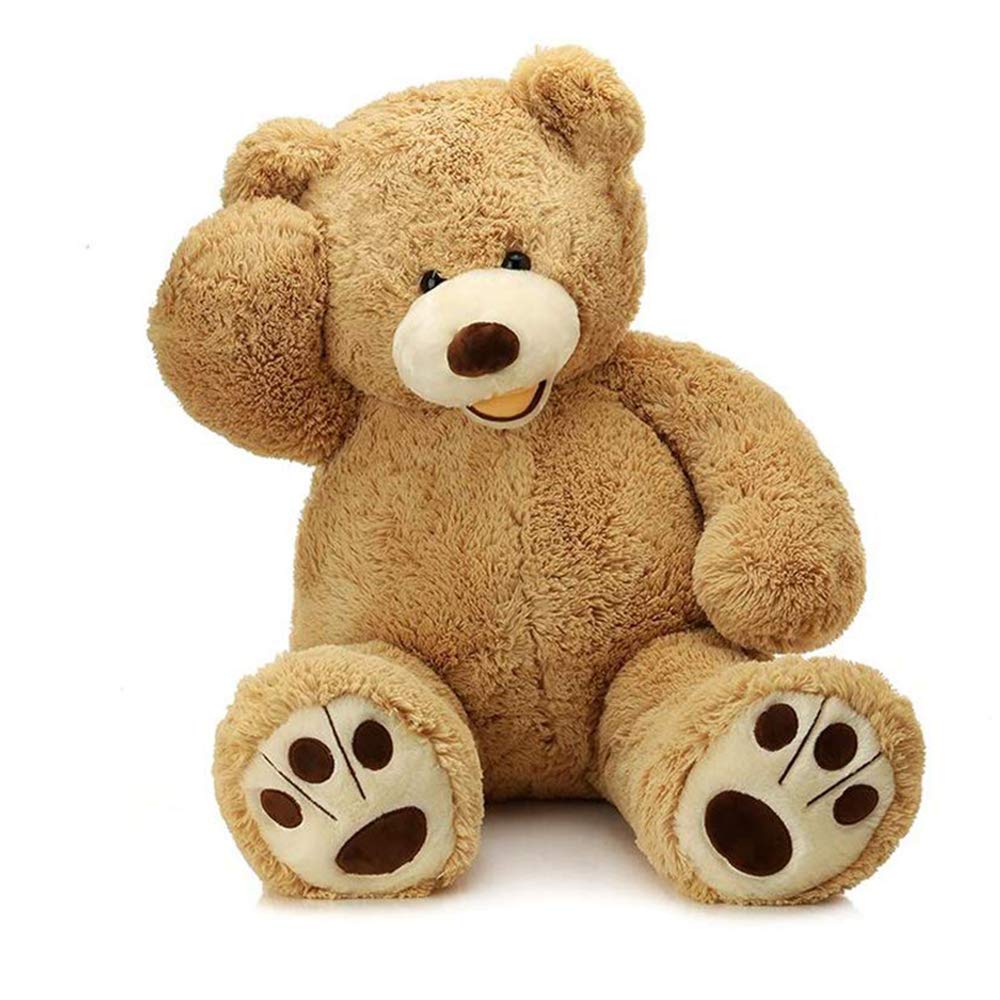 MorisMos Smiling Giant Teddy Bear, 39inch Large Stuffed Animal Bears with Big Footprints Plush, Kids Girlfriend Boyfriend Gift, Light Brown