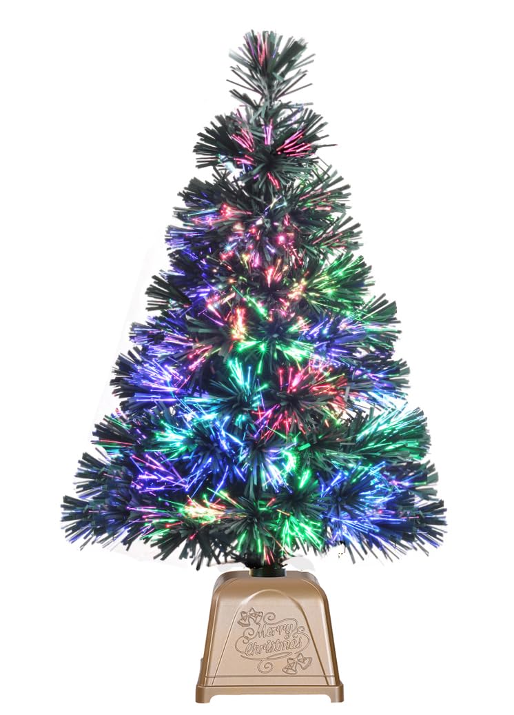 e Crafty Pre-lit Mini Christmas Tree, Tabletop Artificial Fiber Optic Christmas Trees with Gold Base -24 Inch …