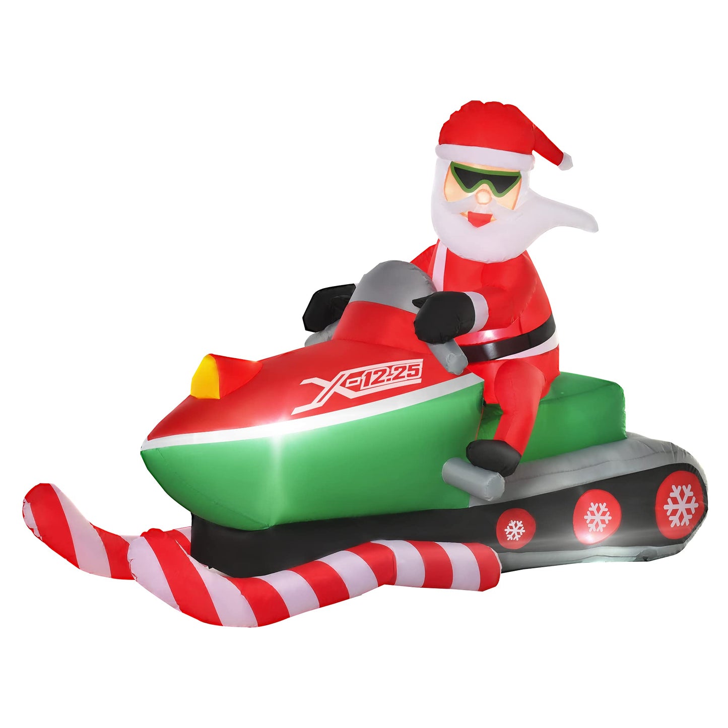 HOMCOM 7ft Christmas Inflatables Outdoor Decorations Santa Claus Driving a Snowmobile, Blow-Up Yard Christmas Decor with LED Lights Display